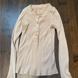 Aerie Women's Ribbed Long Sleeve Top in Beige
